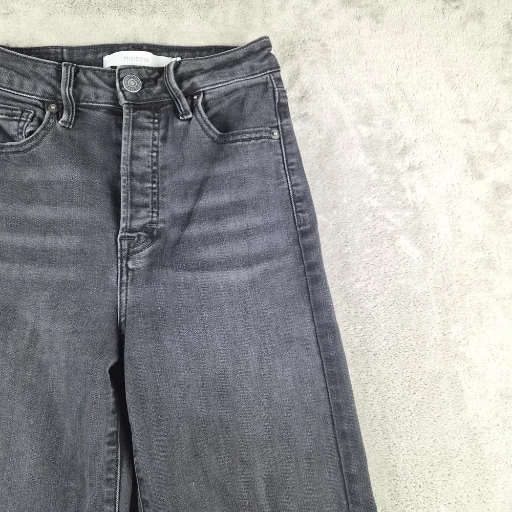 Hidden Wide Leg Jeans Women 24 Black Denim High Rise Button Fly Raw Hem Stretch